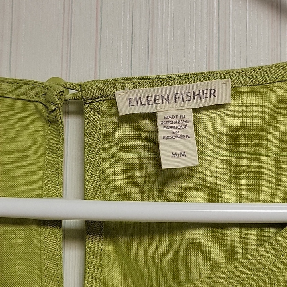 Eileen Fisher Lime Green Organic Linen Dress Sz Medium Gorpcore Pockets - Picture 4 of 8
